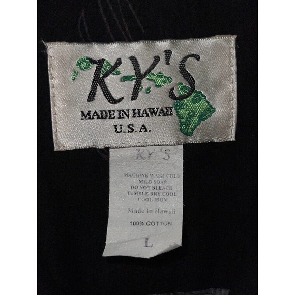 KY'S SHIRT BLACK PALM TREE S/S COTTON HAWAIIAN ALOHA MADE IN HAWAII USA LARGE L - Picture 4 of 4